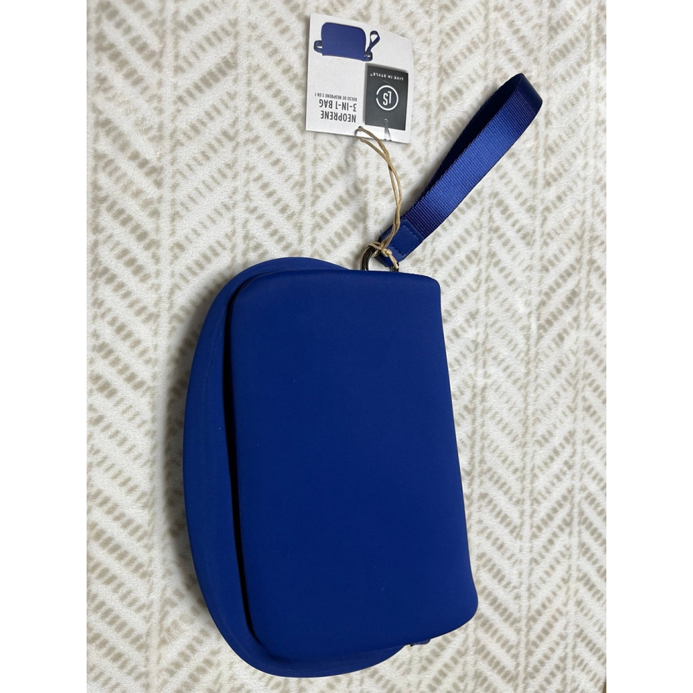 Neoprene Fanny Pack Crossbody Wrist 3 In 1 Bag Live In Style BLUE NEW